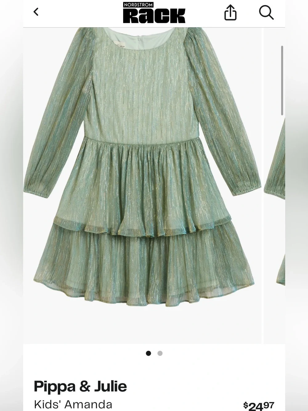 Puppy & Julie Kids Sage Green Metallic Tiered Dress